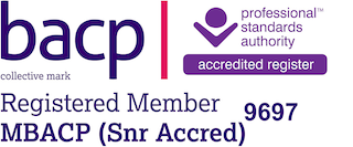 BACP Logo showing Registered Member 9697 MBACP (Senior Accredited)